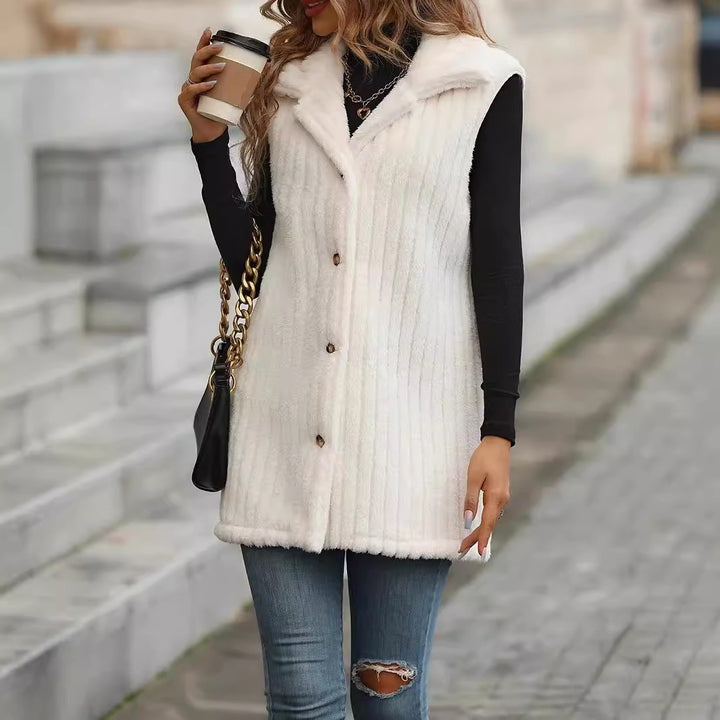 Ladies Cozy Long Sleeve Gilet with Button Placket and Structured Design Lune London