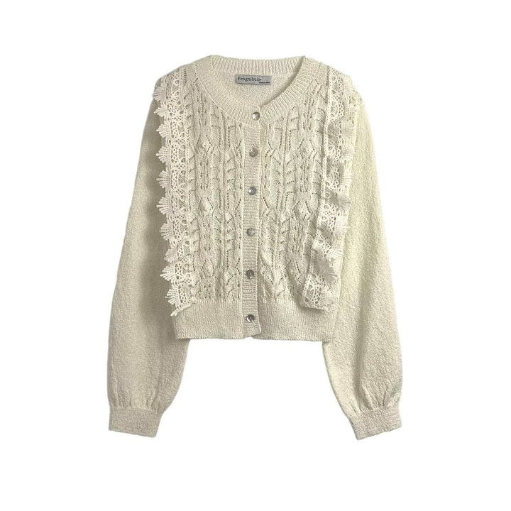 Knitted jacket for women with filigree crochet pattern Lune London