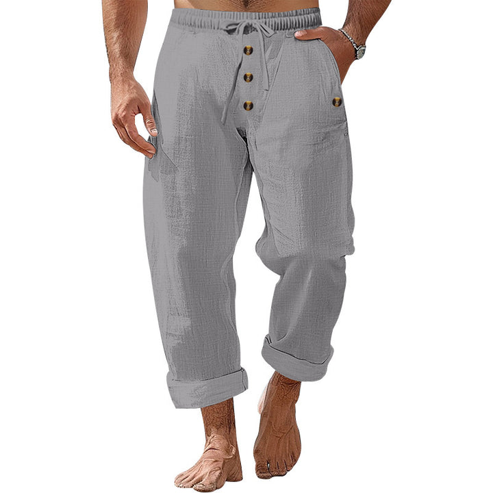 Men's casual beach shorts with elastic waistband and practical button details Lune London