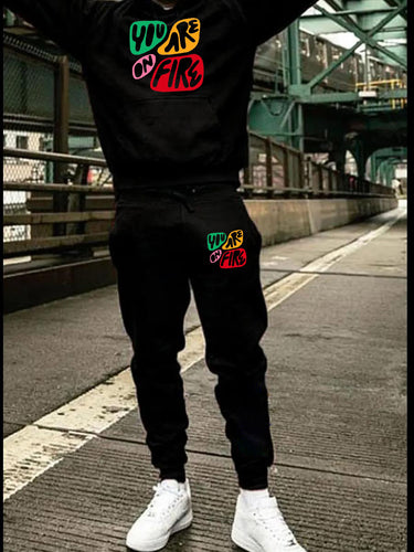 Hoodie and jogger pants set for men with creative print Amarae