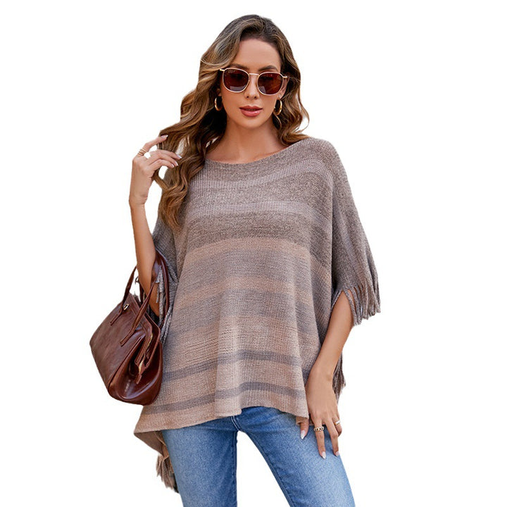Ladies elegant poncho with textured design and fringe details Lune London