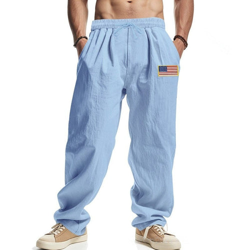 Casual men's pants with adjustable waistband and American patch Amarae