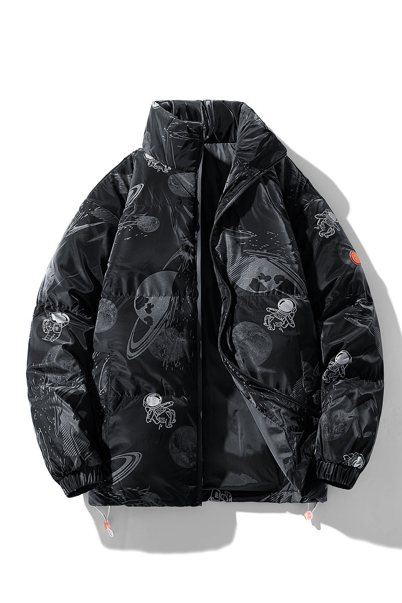 Ladies futuristic quilted jacket with astronaut patterns Amarae