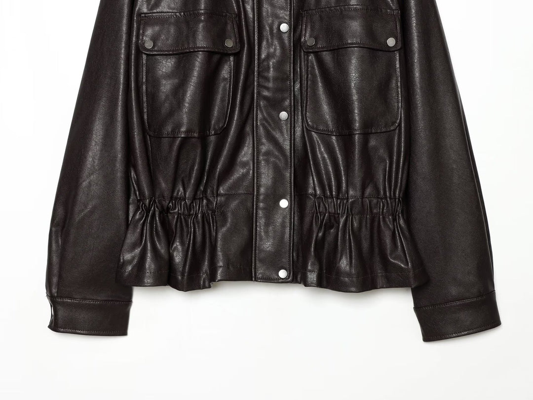 Women’s cropped jacket in oversized look made of faux leather with drawstring waist Amarae