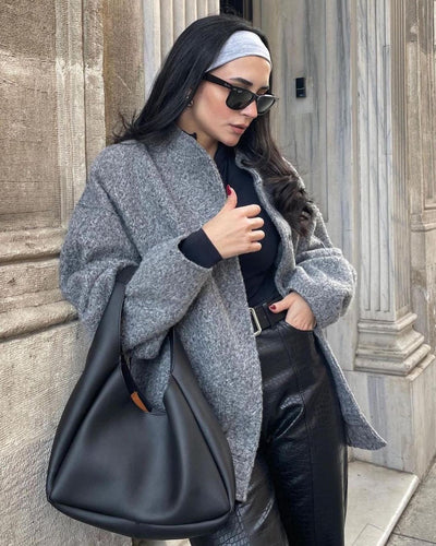 Ladies elegant oversized wool jacket with relaxed fit and textured fabric Amarae