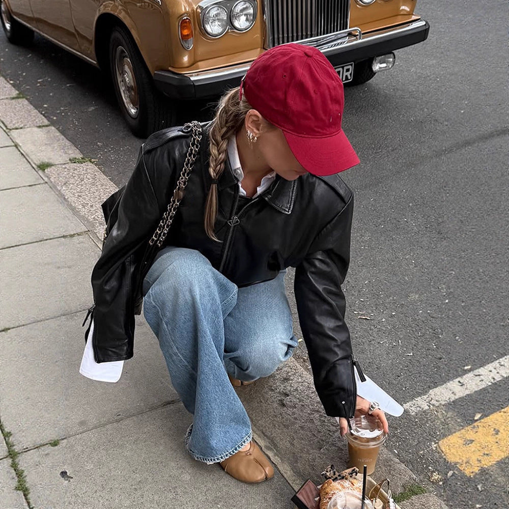 Women's Short Blouson in Layering Look made of Faux Leather with Oversized Shirt Sleeve Detail Amarae