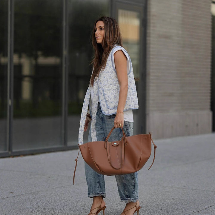 Women Spacious Leather Shopper with Curved Silhouette and Magnetic Closure Amarae