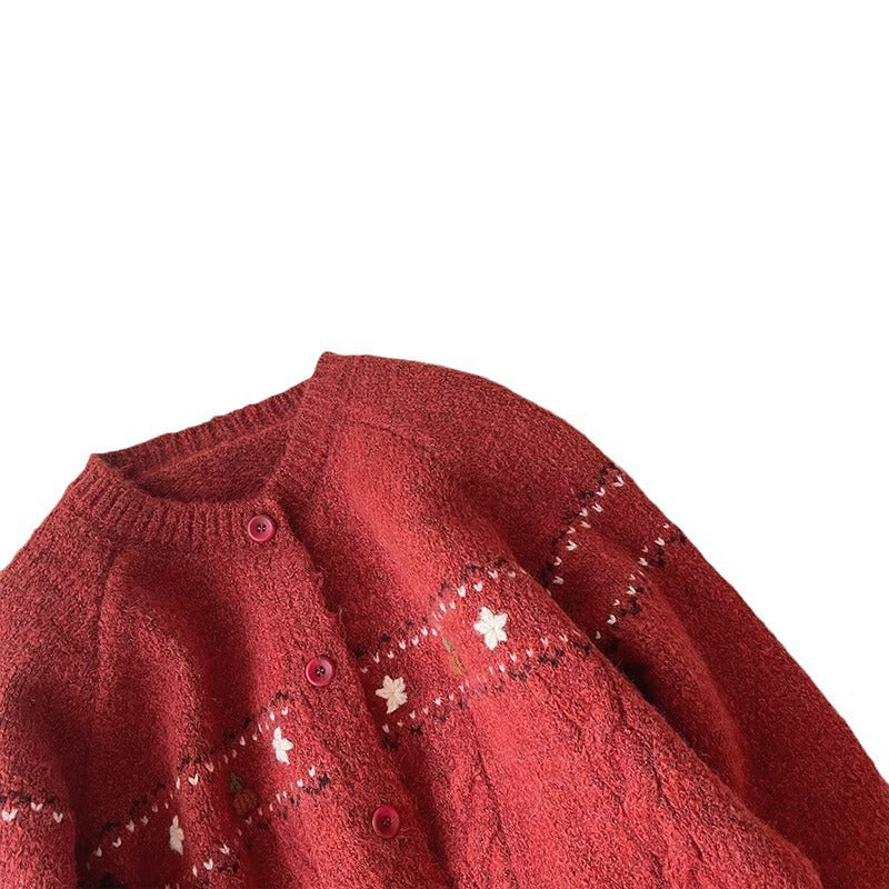 Women's knit jacket with floral appliqués and comfortable buttons Lune London