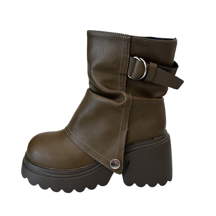 Trendy chunky boots for women with decorative strap and stable sole Lune London