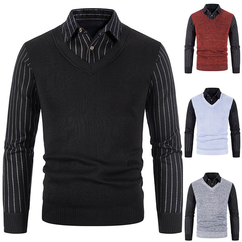 Men's knit sweater with V-neck and contrasting sleeves Lune London