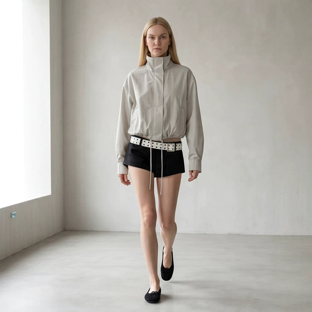 Women’s short cut lightweight transitional jacket with stand-up collar and elastic hem Amarae