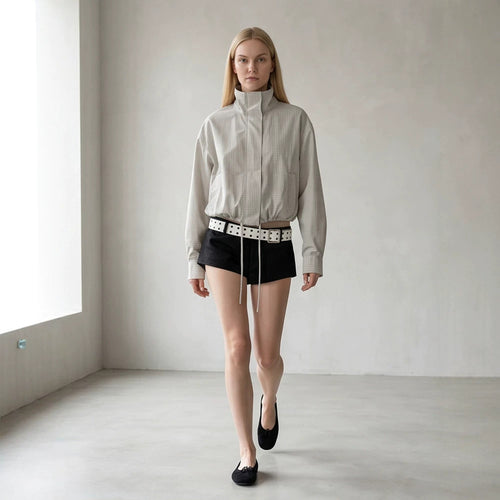 Women’s short cut lightweight transitional jacket with stand-up collar and elastic hem Amarae