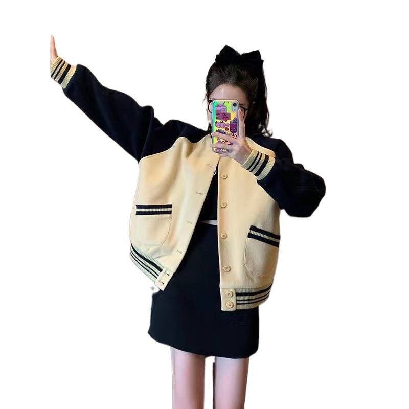Women's Fashion Oversized College Jacket with Button Closure and Contrast Stripes Chic & Stil