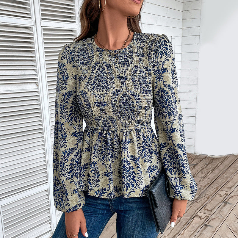 Elegant shirt for women with voluminous sleeves and a floral pattern Lune London