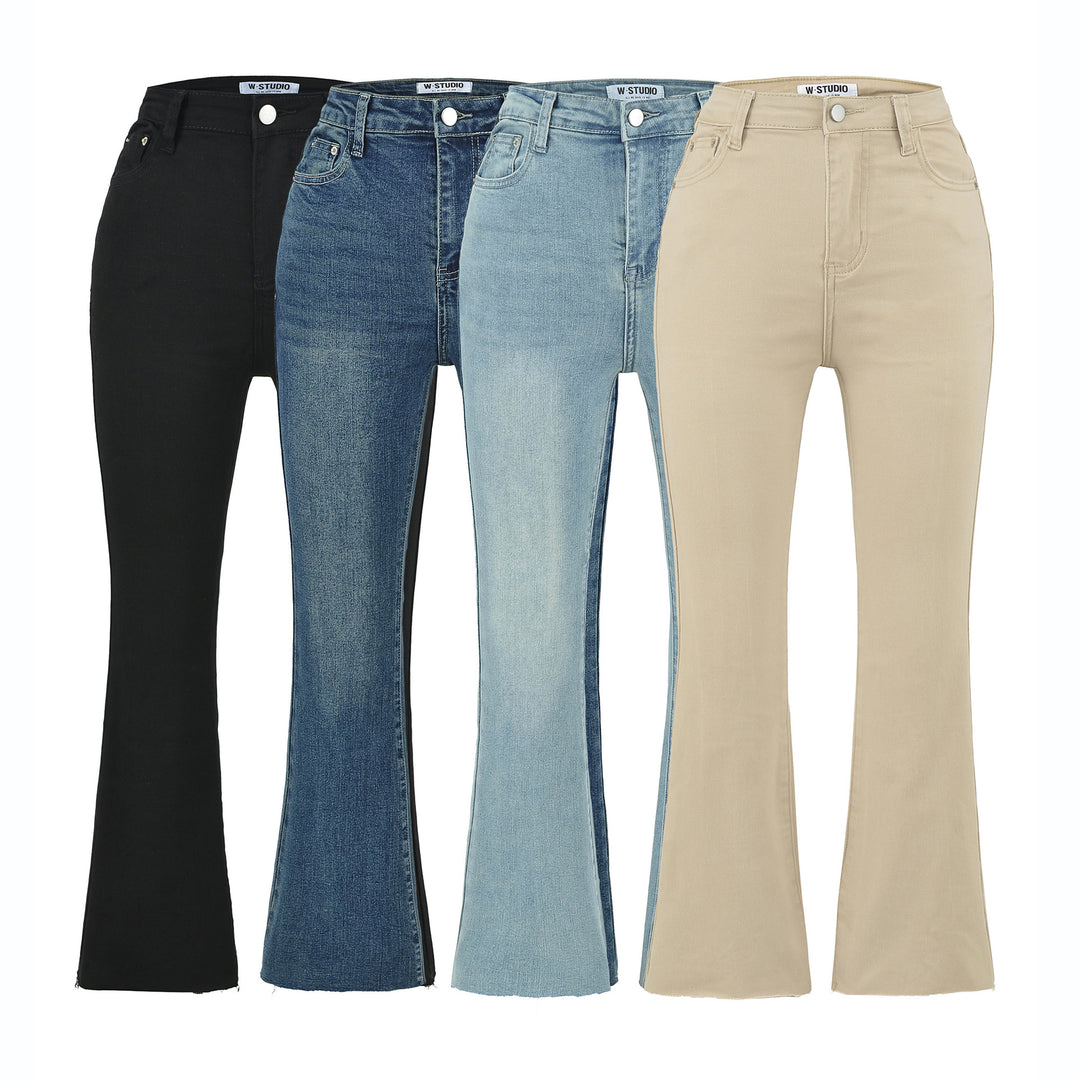Women's Highwaist Flared Trousers made of Stretch Denim with five pockets and raw hem Amarae