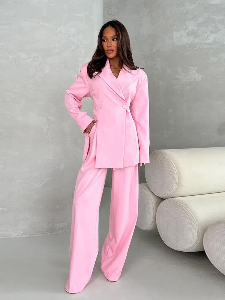 Women's Two-Piece Oversized Suit Set with Wrap Blazer and Wide Palazzo Pants Amarae