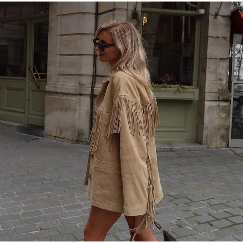 Veste en suède pour femmes avec franges Chic & Stil