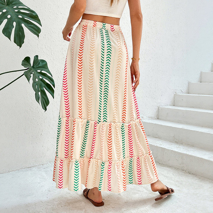Lune London women's boho maxi skirt with adjustable waist drawstring