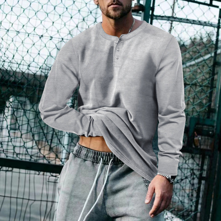 Men's Long Sleeve Henley Shirt with Classic Button Placket Design and Soft Cotton Blend Lune London