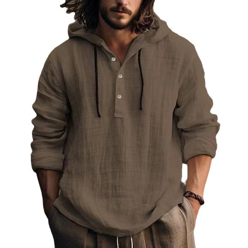 Linen hooded sweatshirt for men with button placket and relaxed fit Lune London