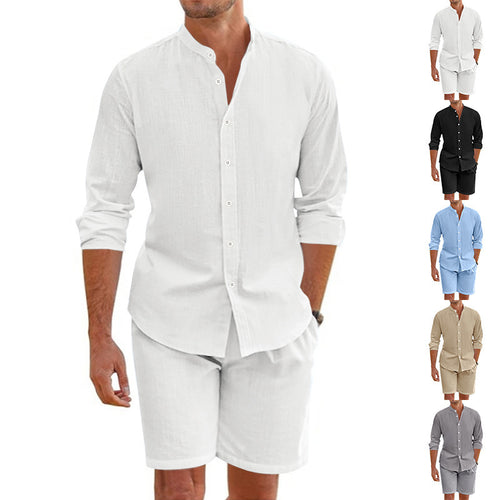 Casual shirt and shorts set for men in lightweight linen material Amarae