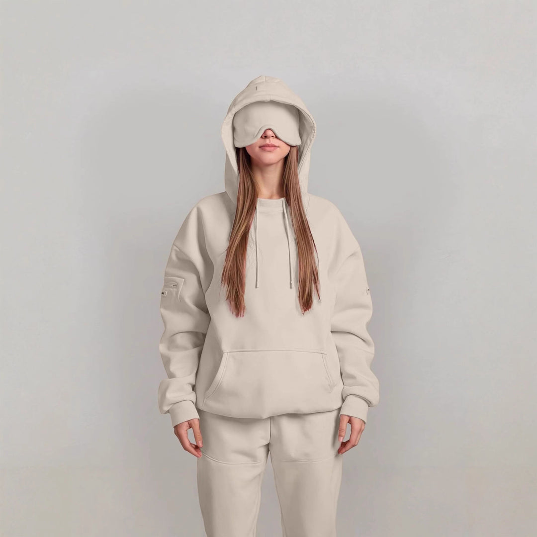 Ladies oversized hoodie with integrated sleep mask design Amarae