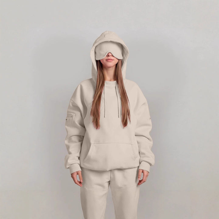 Ladies oversized hoodie with integrated sleep mask design Amarae