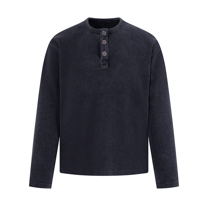 Men's Waffle Knit Henley Shirt with Button Placket and Casual Regular Fit Amarae