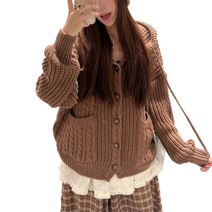 Gilet en tricot épais pour femmes avec capuche et grandes poches Chic & Stil