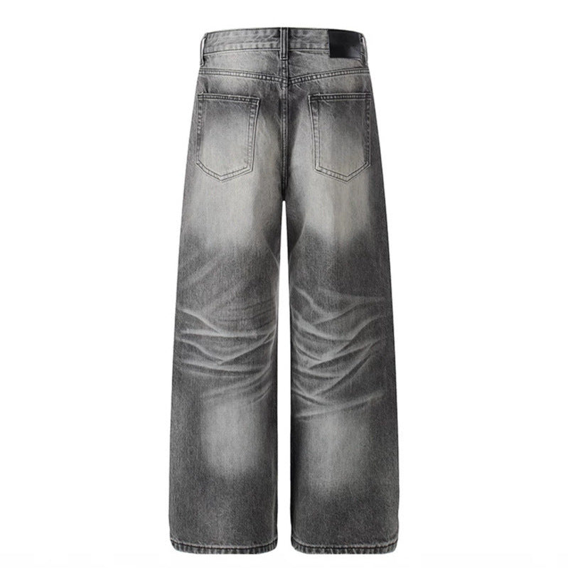 Ladies High-Waisted Wide-Leg Denim Pants with Used-Fade Effect Amarae