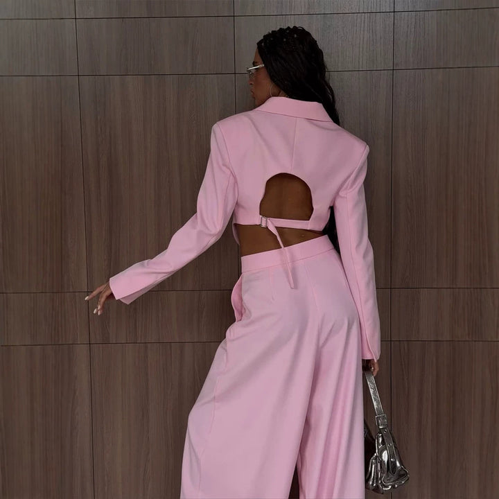 Women Elegant Cropped Blazer and Palazzo Pants Set Amarae