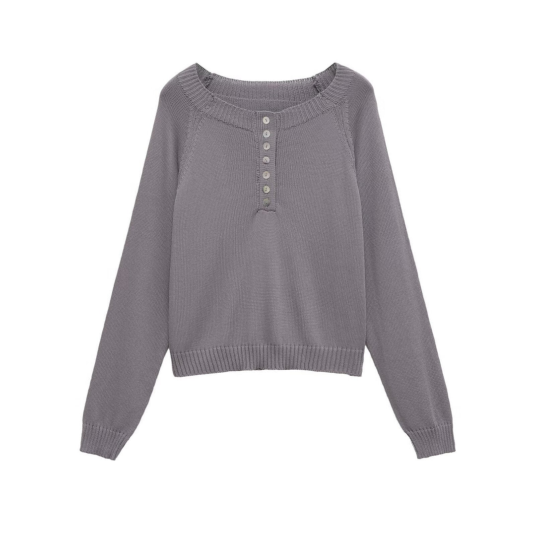 Casual knit pullover for women with button details and a wide round neck Lune London