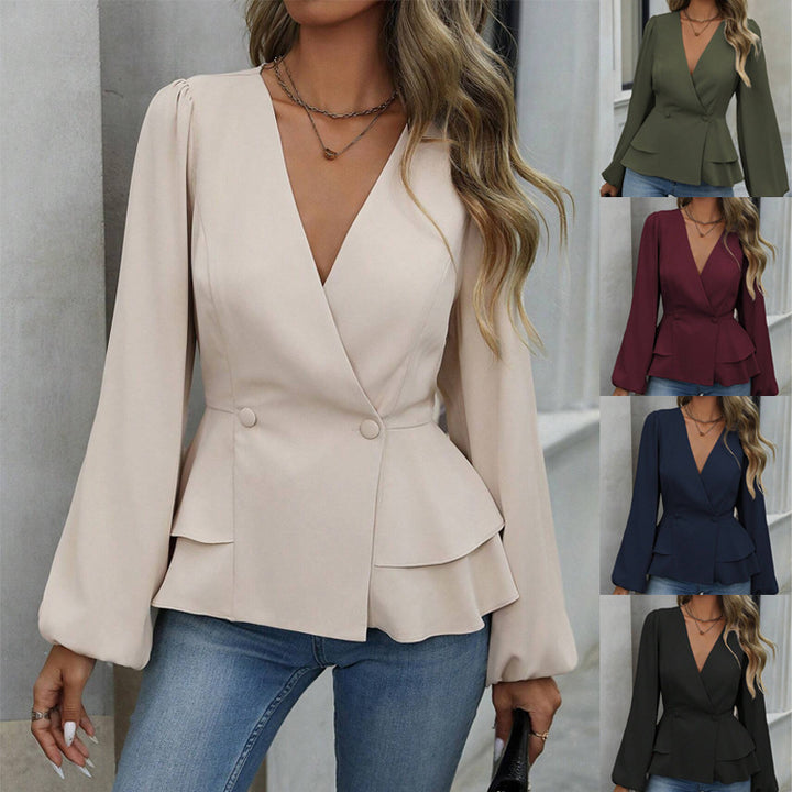 Women tailored blazer with flounce peplum and balloon sleeves Amarae
