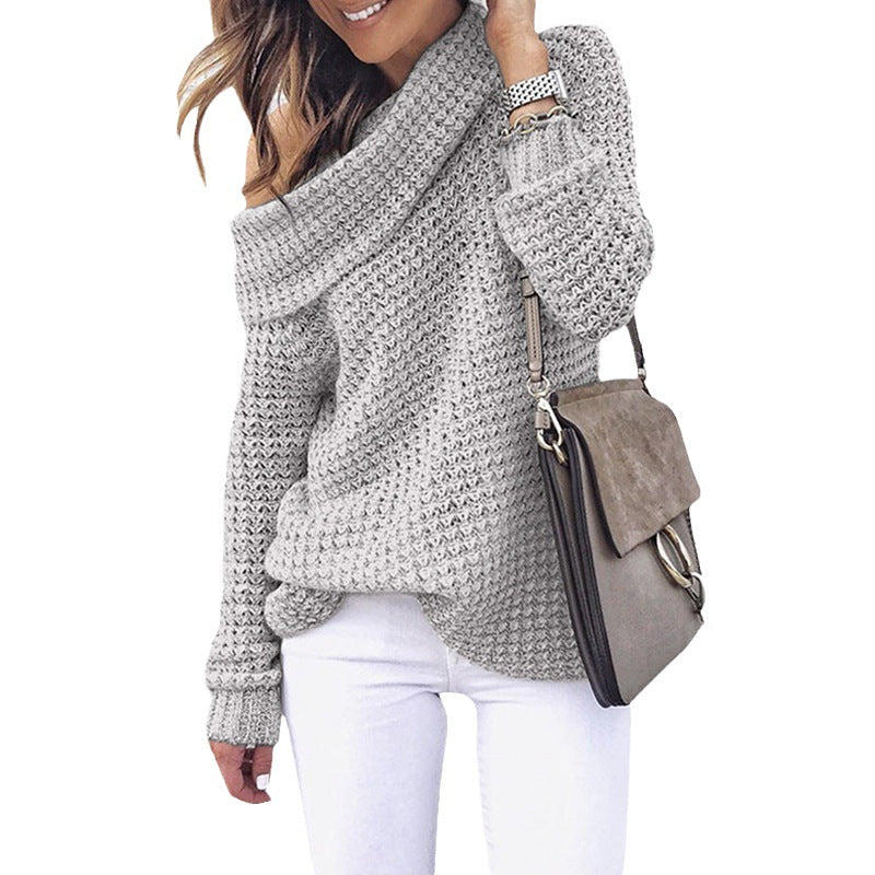 Women's casual knit sweater with asymmetrical neckline and textured fabric Lune London