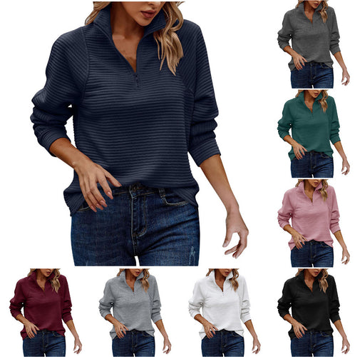 Casual sweatshirt jacket for women with stand-up collar and textured pattern Amarae