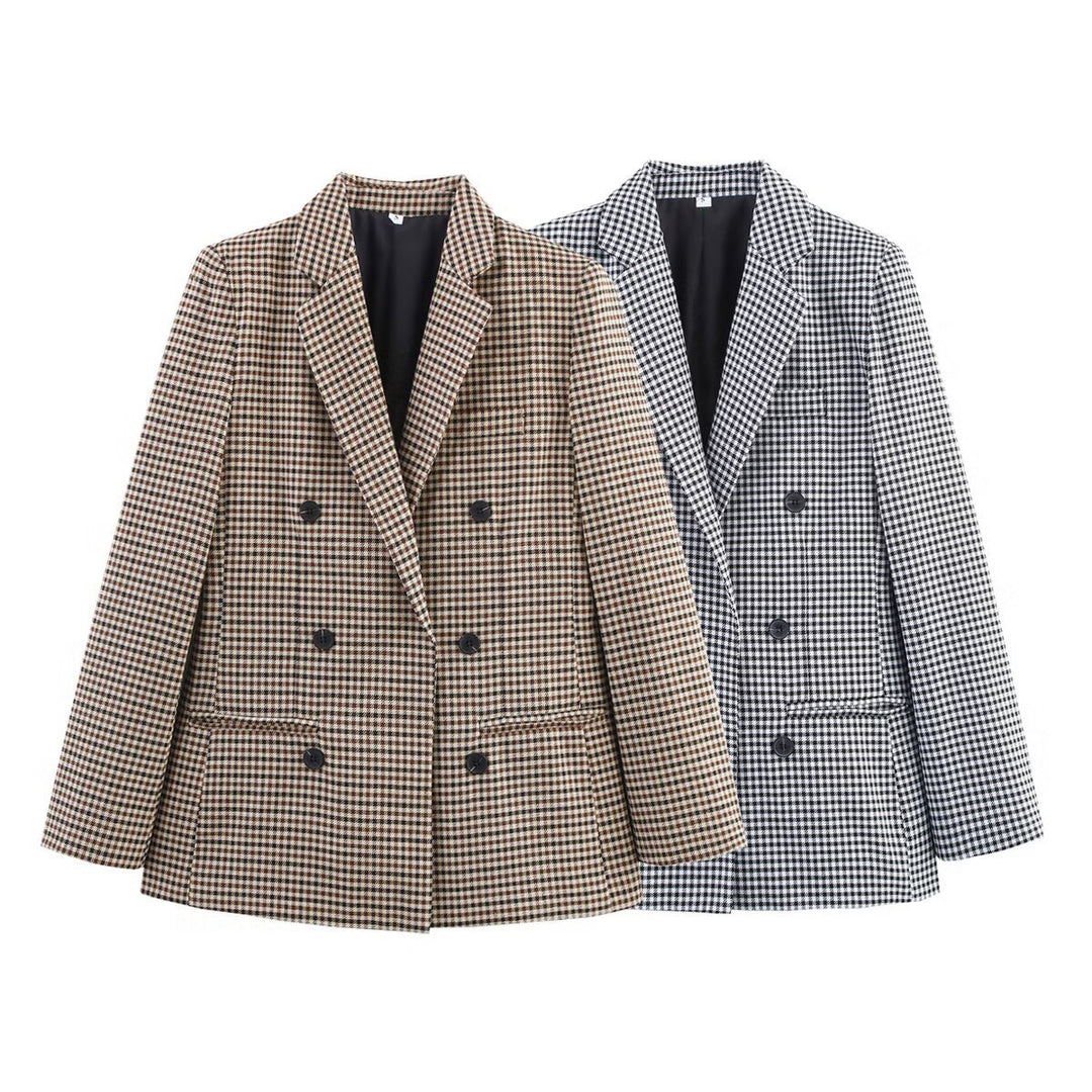 Checkered blazer for women with double-breasted buttoning and structured fabric Lune London