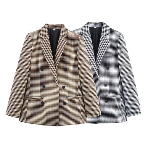 Checkered blazer for women with double-breasted buttoning and structured fabric Amarae