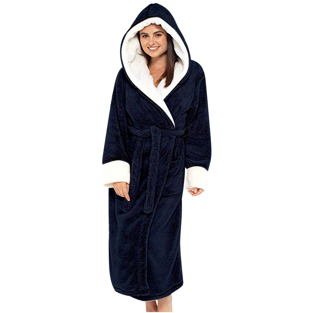 Ladies Cozy Fleece Robe with Hood and Belt Lune London