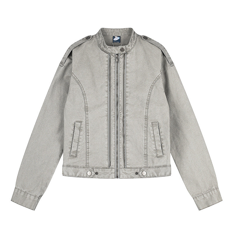 Women's Short-Cut Utility Jacket with Stand-Up Collar and Epaulettes Amarae