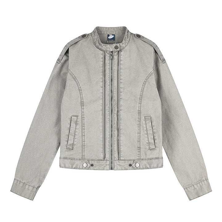 Women's Short-Cut Utility Jacket with Stand-Up Collar and Epaulettes Amarae