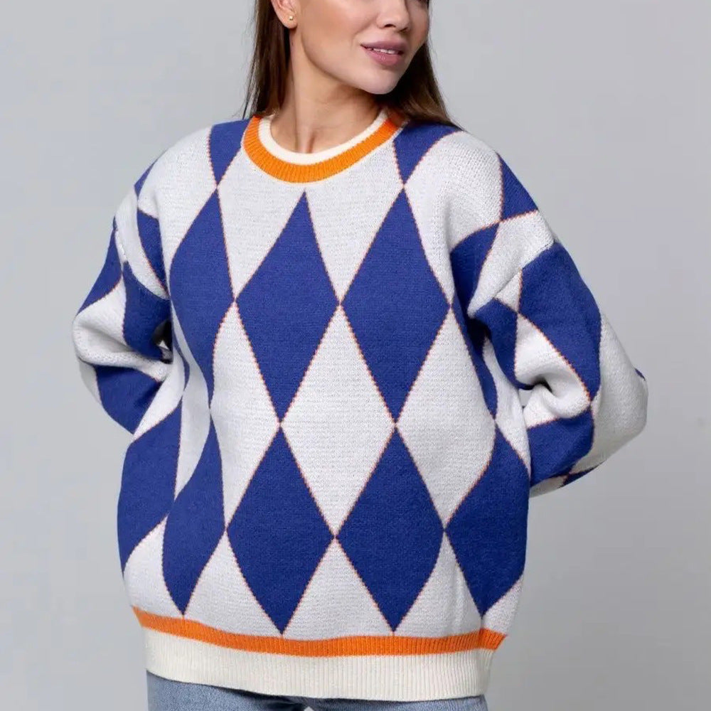 Women Oversized sweater with a modern diamond pattern and elastic edges Lune London