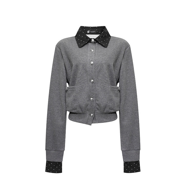 Women's button sweatshirt jacket with inserted shirt collar and cuffs Amarae