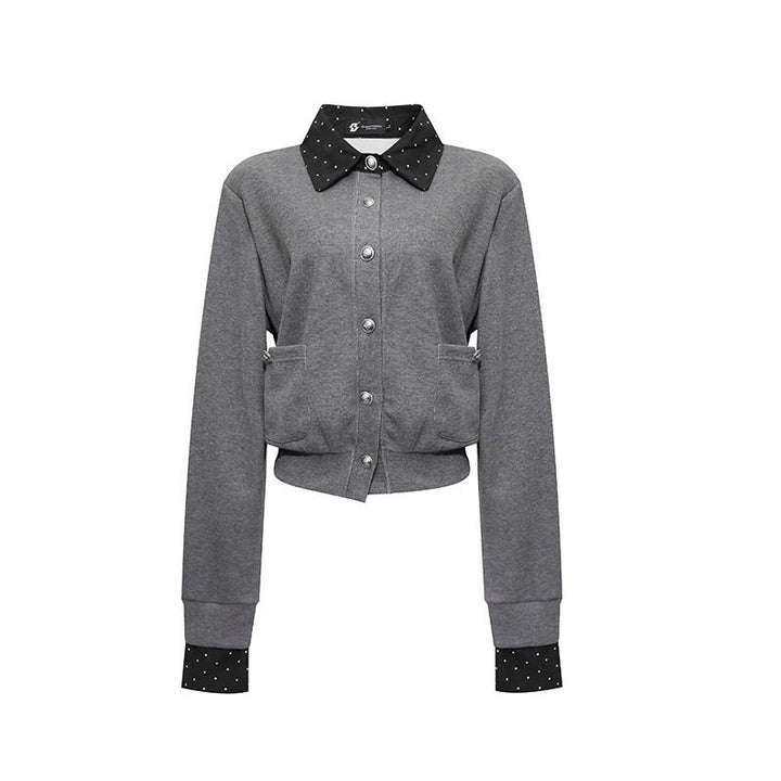 Women's button sweatshirt jacket with inserted shirt collar and cuffs Amarae