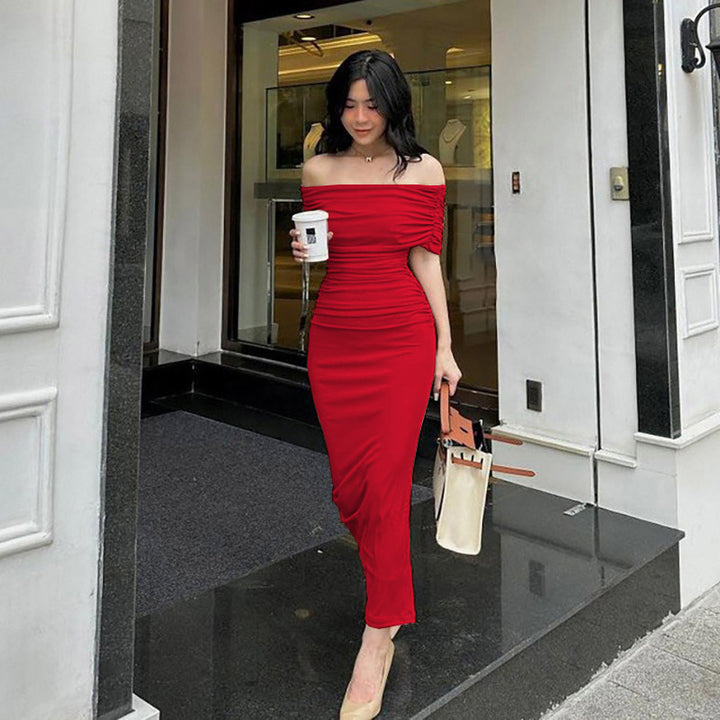 Women's Elegant Off-Shoulder Cocktail Dress with Ruffles Lune London
