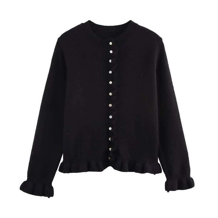 Women knitted vest with decorative ruffle trim and button closure Lune London