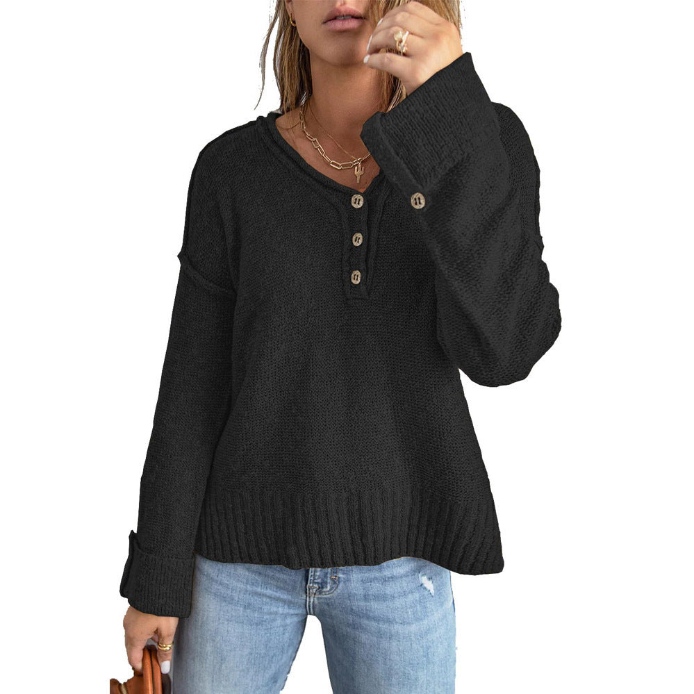 Casual knit pullover for women with button details and dropped shoulders Lune London