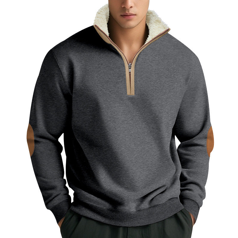 Fleece pullover for men with high collar and zipper Amarae