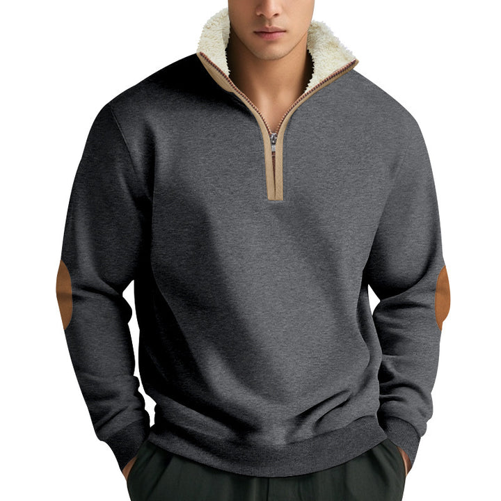 Fleece pullover for men with high collar and zipper Amarae