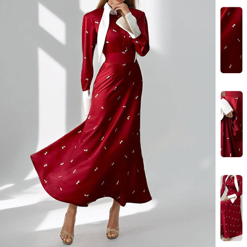 Robe Maxi Élégante Femme avec Drapé Artistique et Manches Longues Chic & Stil