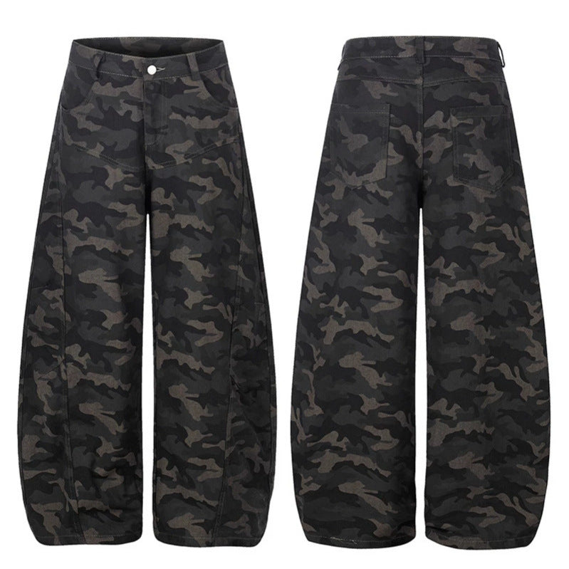 Women's Wide Camouflage Palazzo Pants with High Waist, Belt Loops, and Balloon-Shaped Leg Amarae